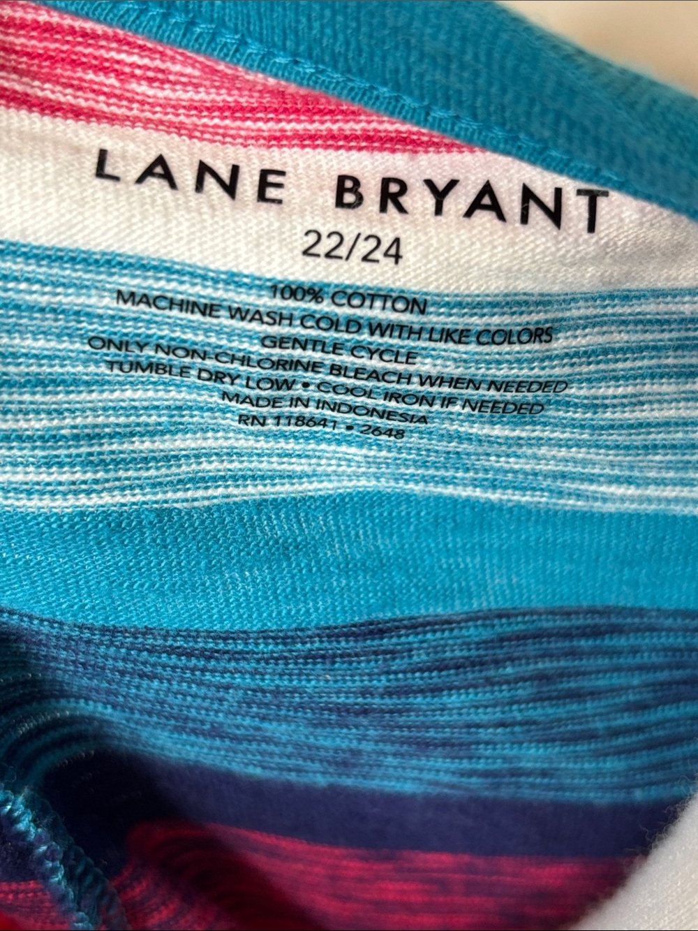Lane Bryant Striped V-Neck Tie-Hem Top in Teal, Navy, Pink & White - Picture 6 of 6